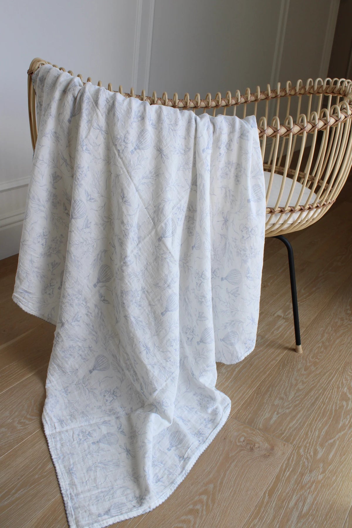 Sky Blue Toile Muslin Blanket