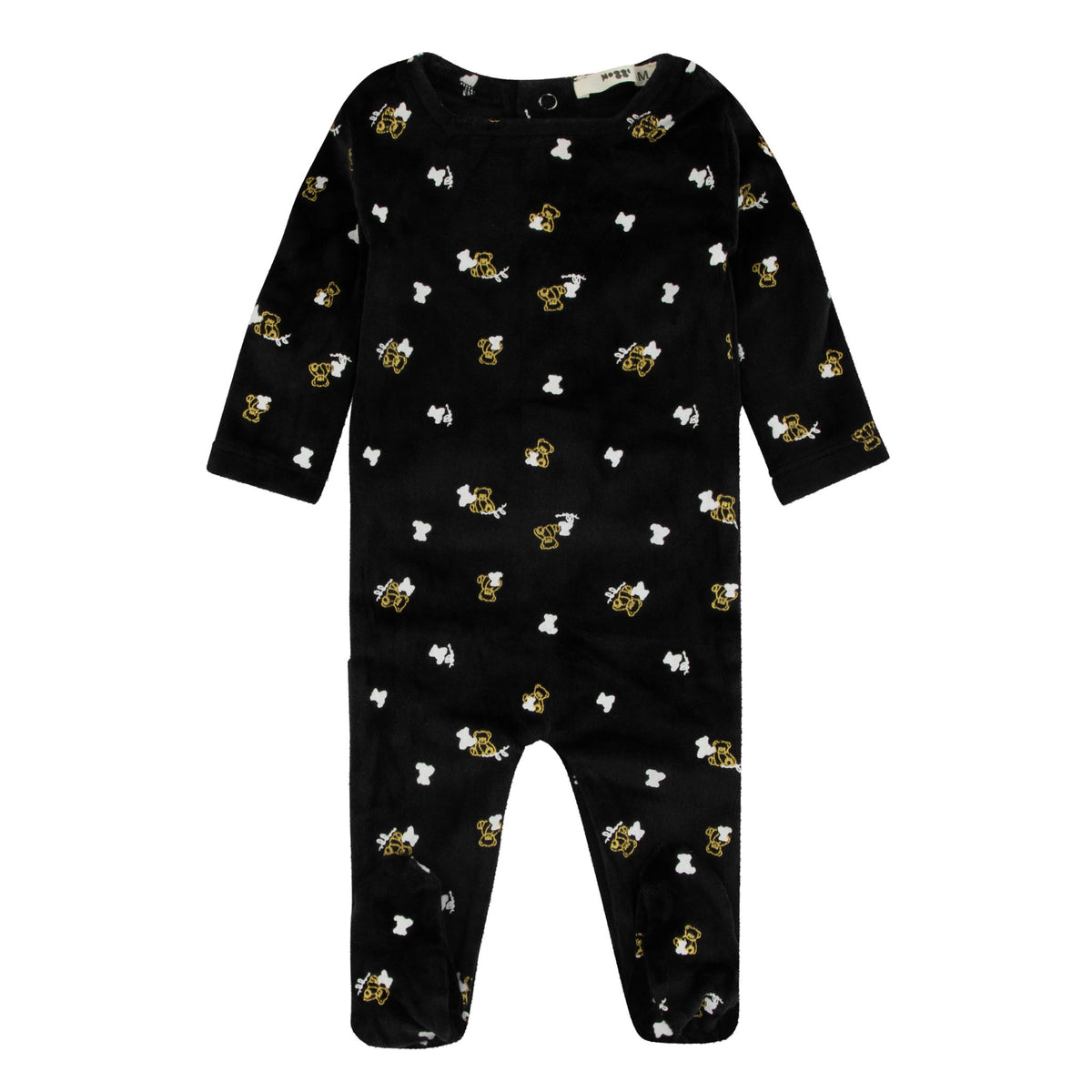 Velour Heart Printed Black Gold And White Teddy Print Footie