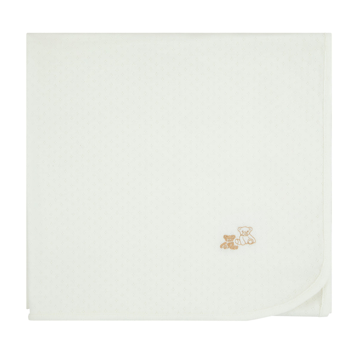 Pointelle Tan Bears Ivory Blanket