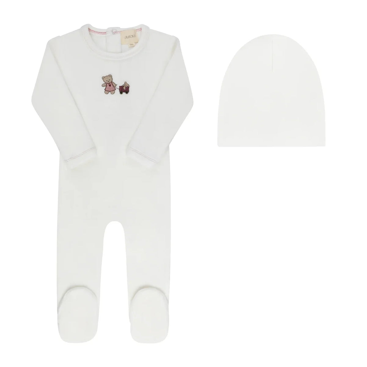 Aura Bear Sand Footie And Beanie