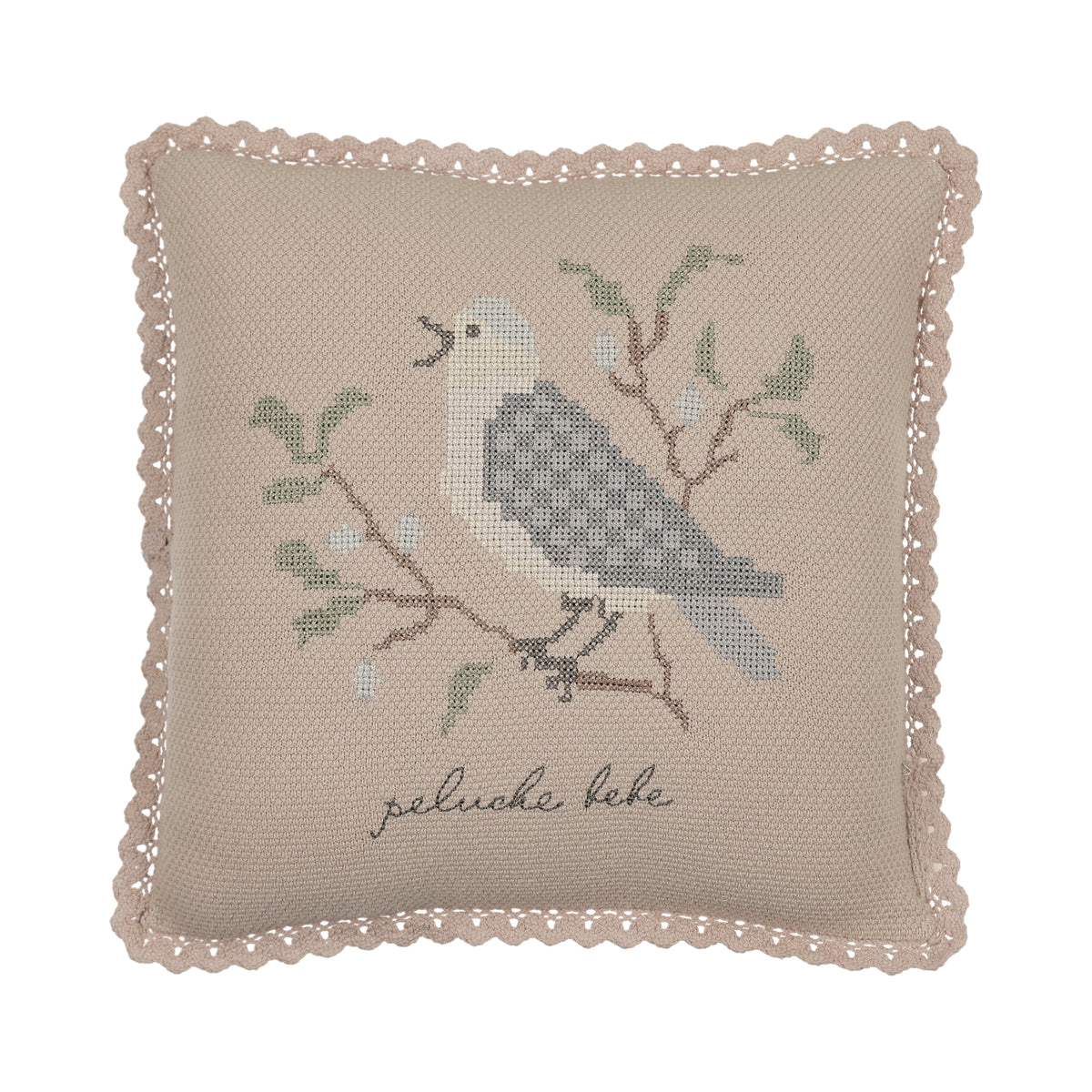 Knit Cross Stitch Taupe Pillow