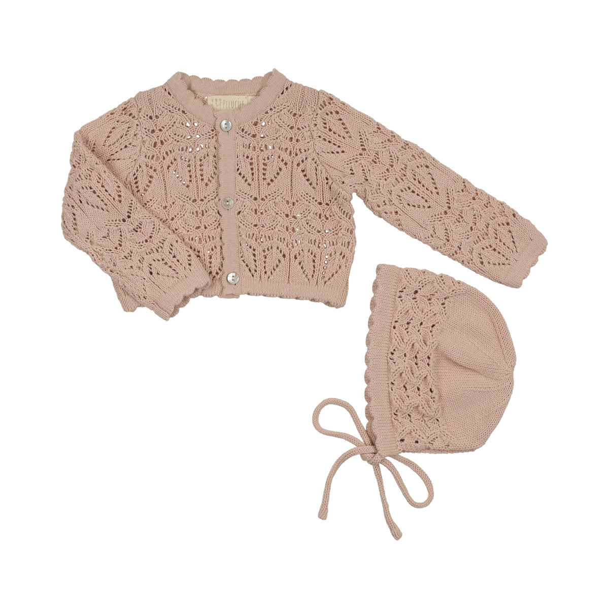Eyelet Knit Cropped Rose Cardigan + Bonnet