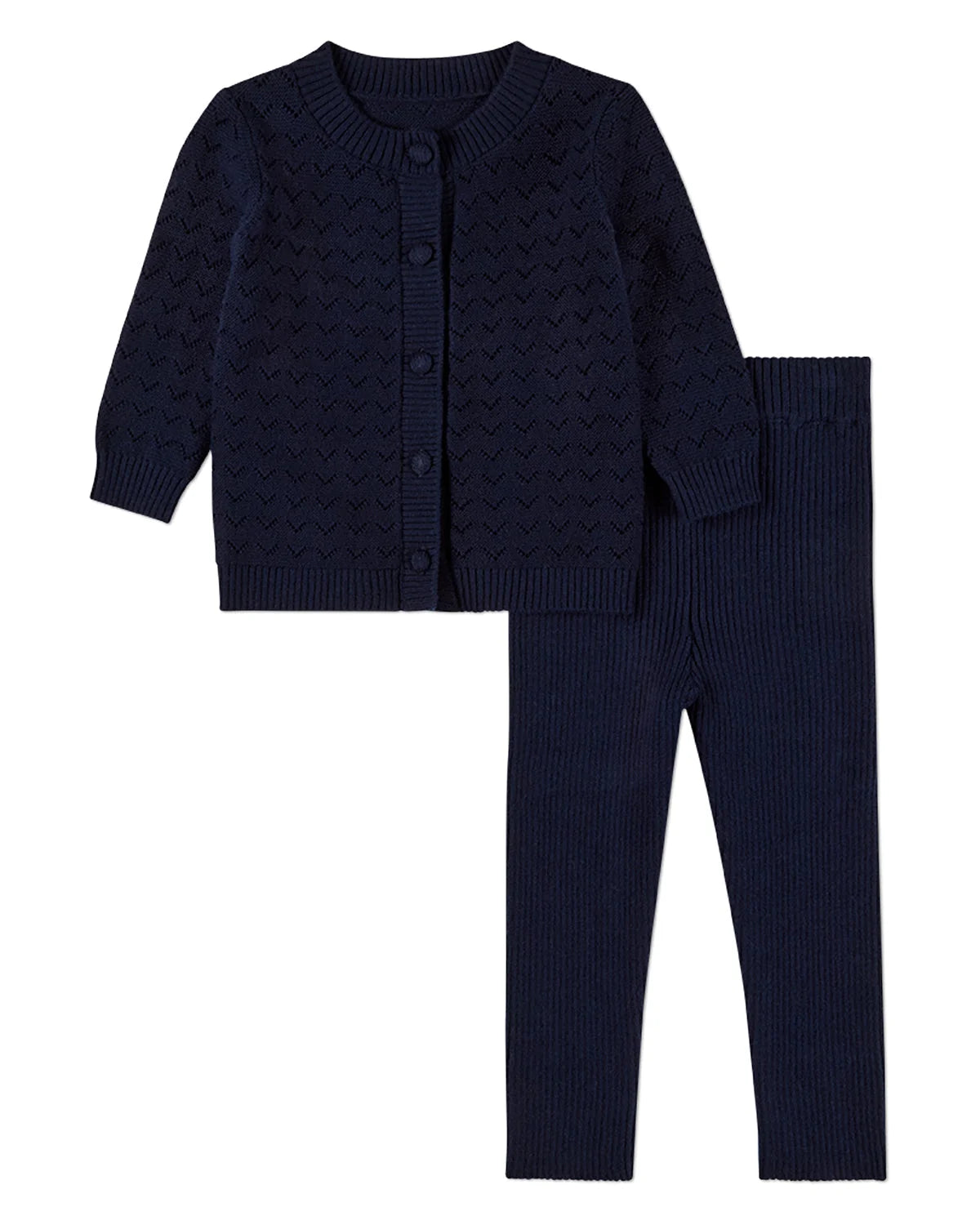 Chevron Knit Cardigan 2 PC Navy Set