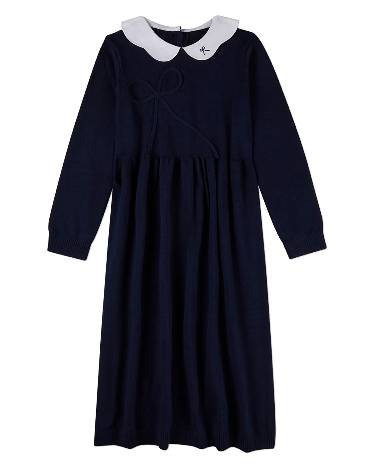 Bow Accent Collar Pop Navy-White Long Dress