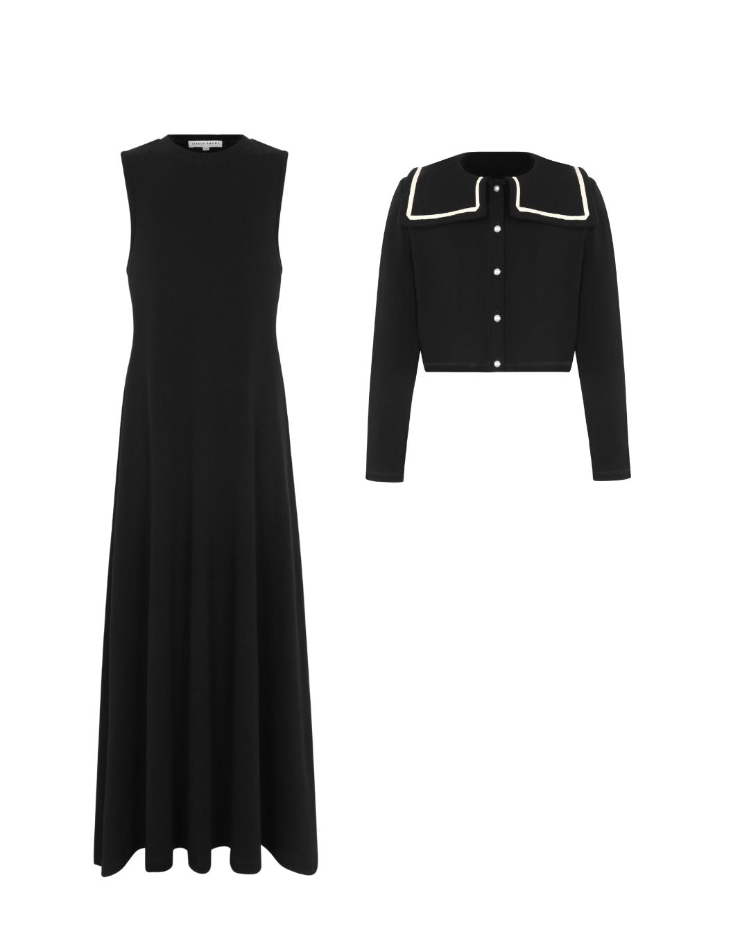 Embroidered Collar Black Teen Maxi Set