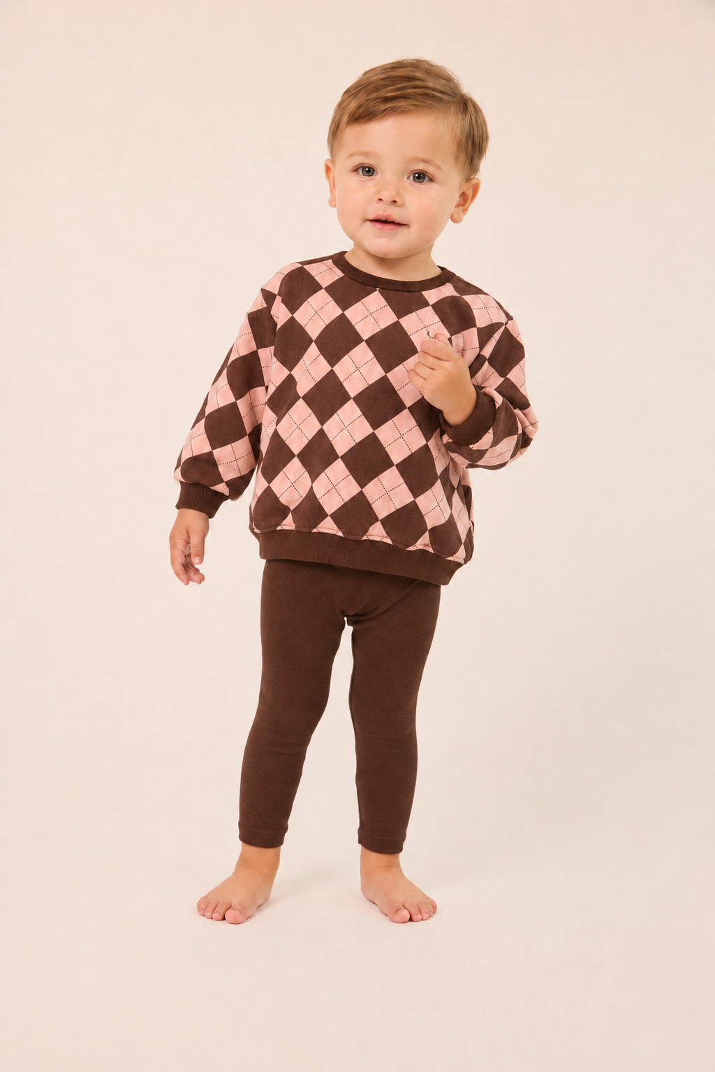 Toddler Argyle Brown Sweatshirt Set (sweatshirt+leggings)