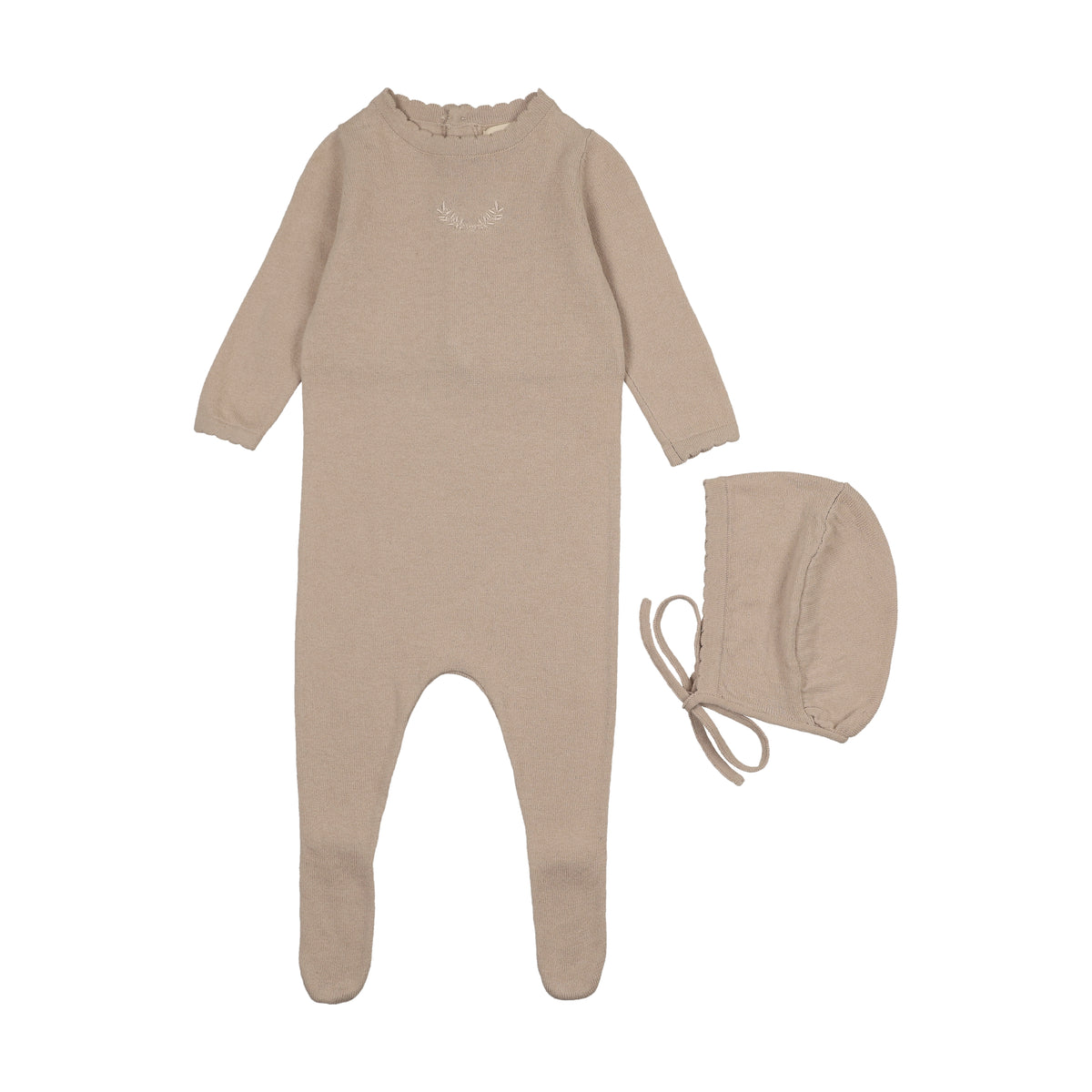 Signature Knit Taupe Footie + Bonnet