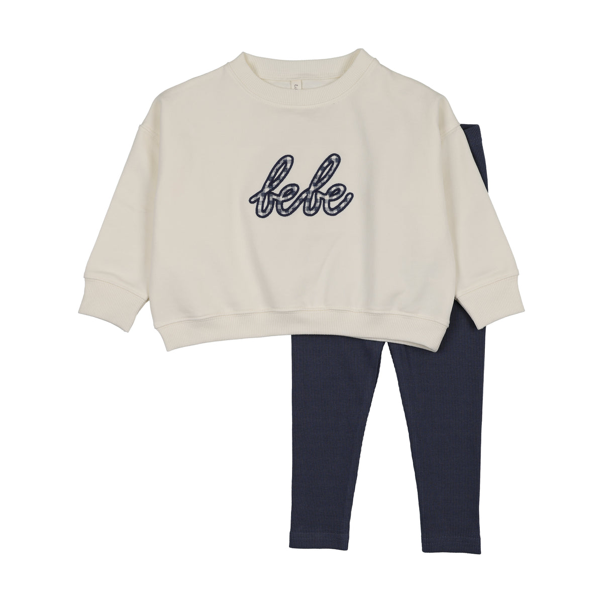 Gingham Sweatshirt Cream/Blue Set