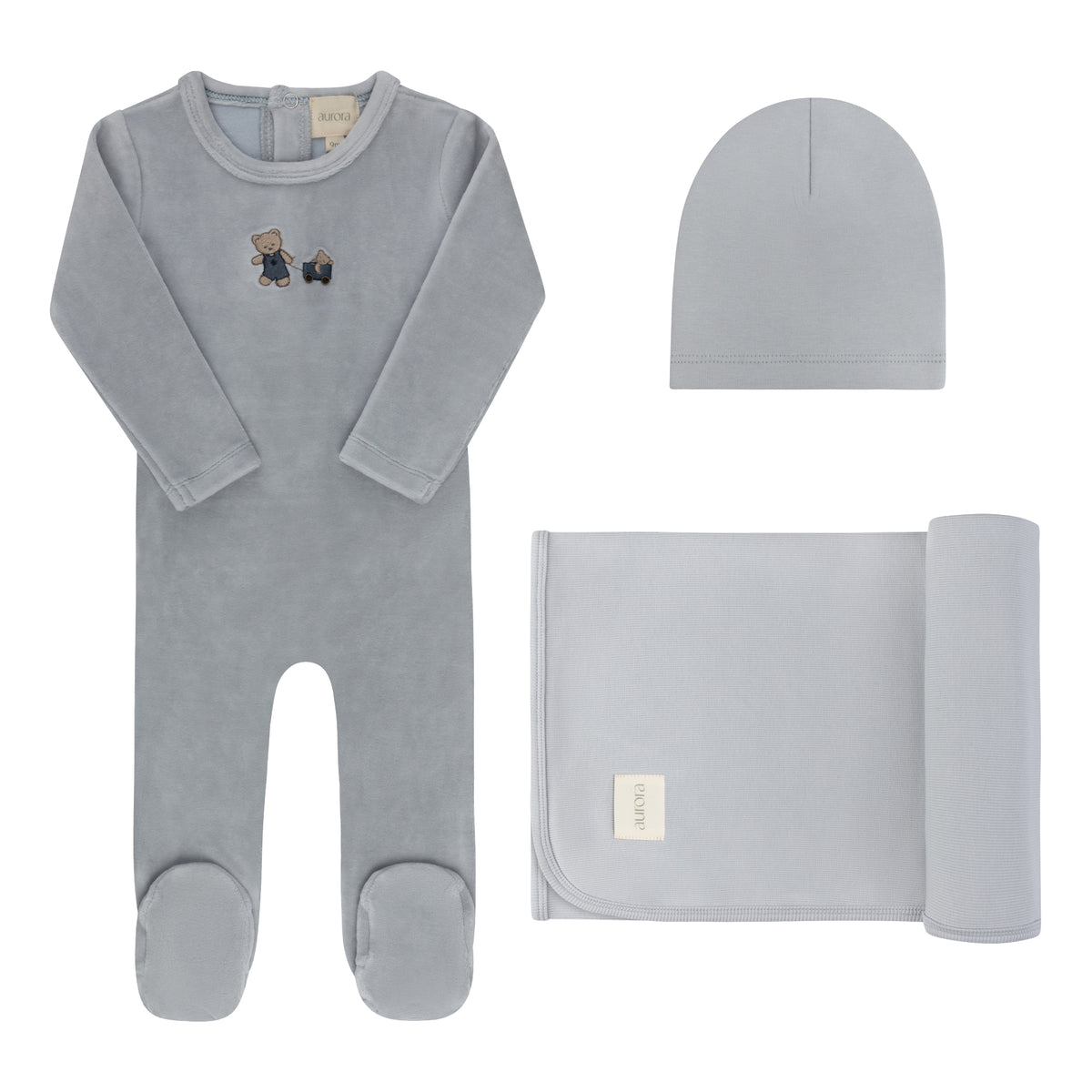 Embroidered Bear Take Me Home Blue Set