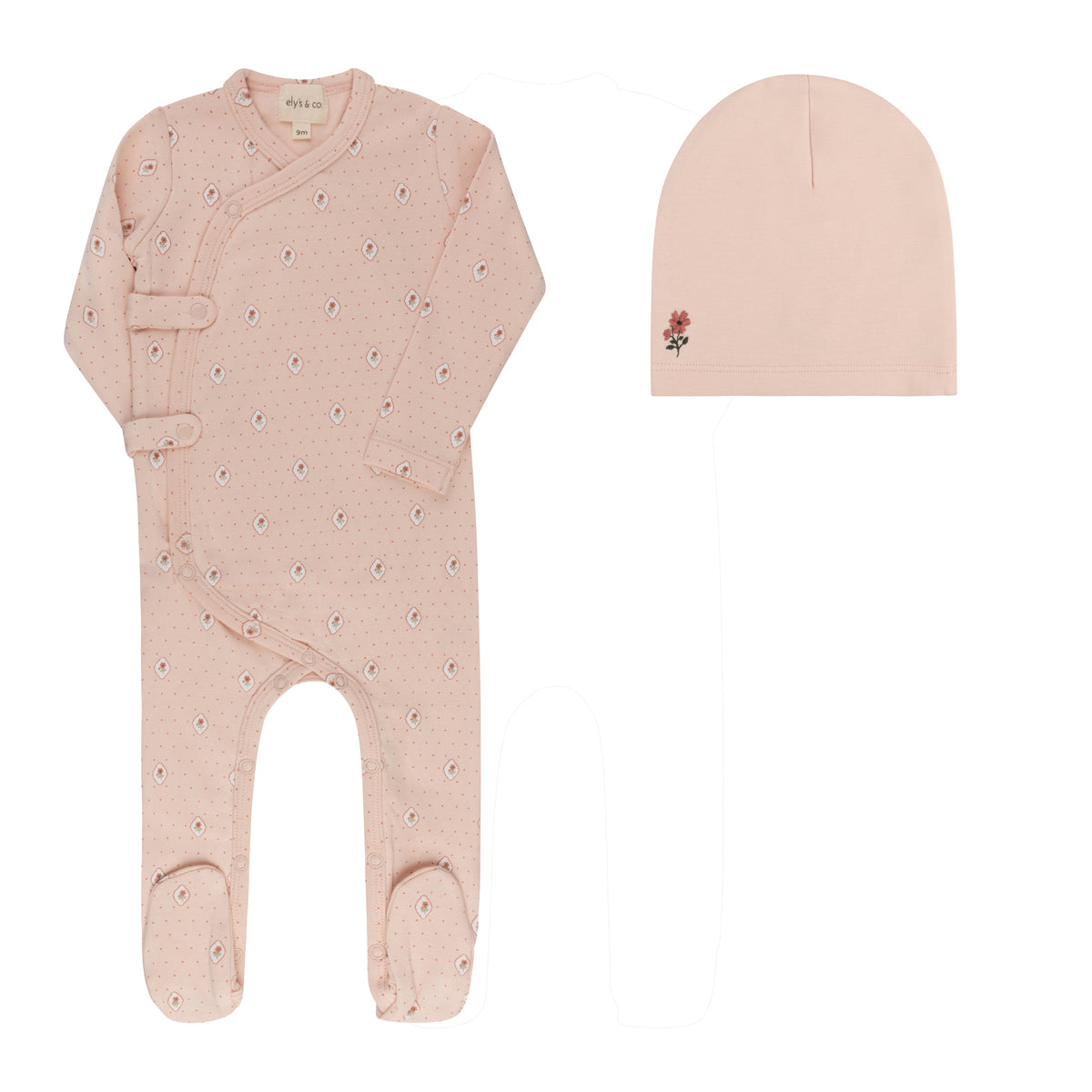 Floral Dot Pink Footie and Hat