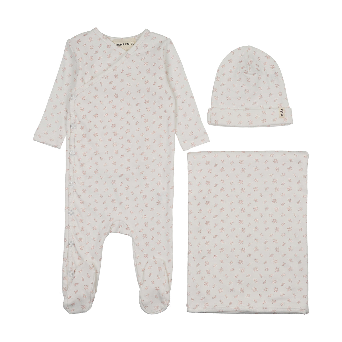 Velour Floral Printed Pink Three Piece Set