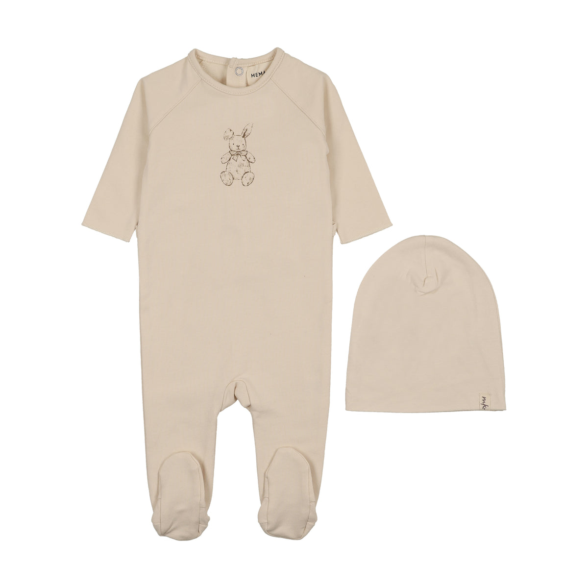 Vintage Bunny Print Light Beige Footie with Beanie