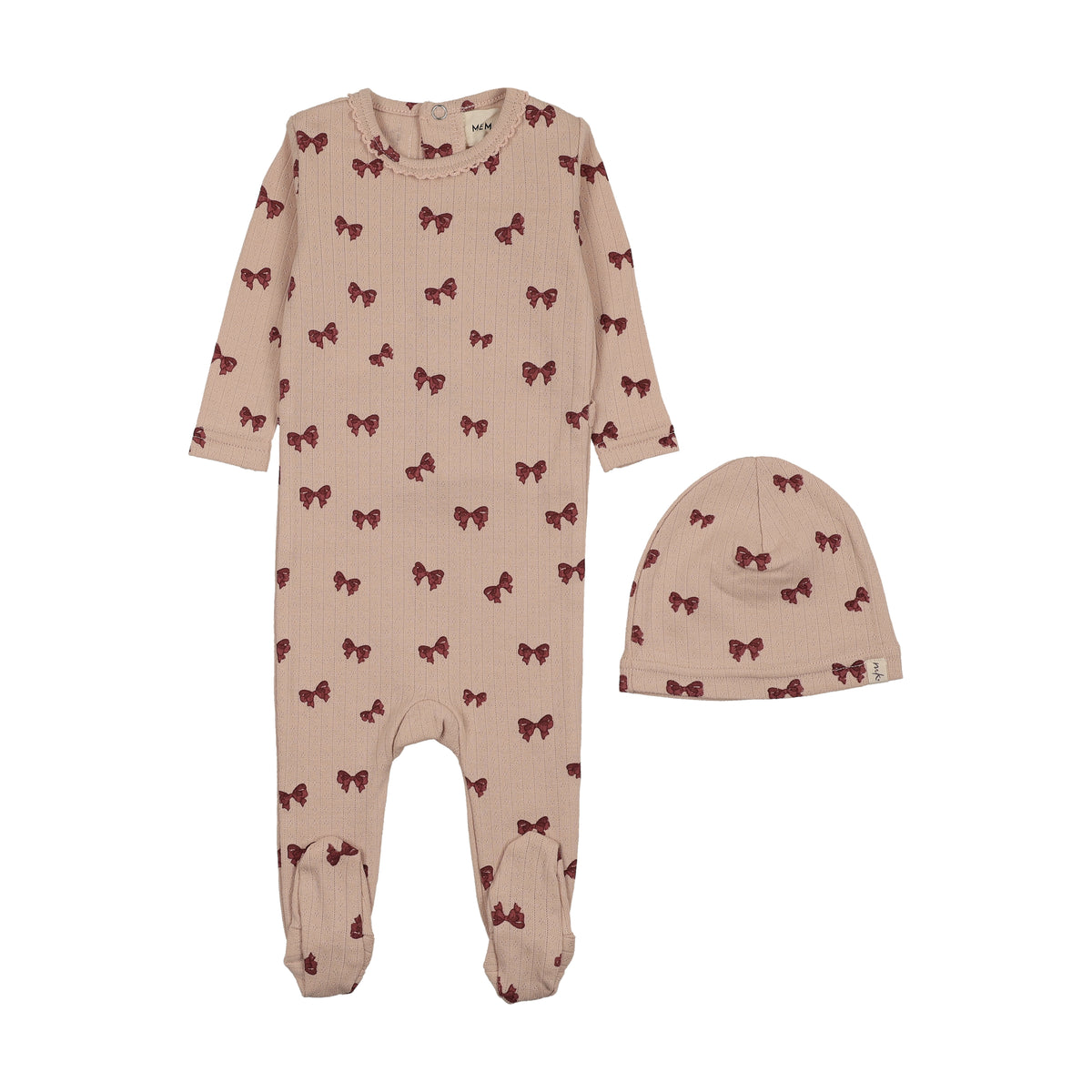 Bow Printed Burgandy Footie with Beanie