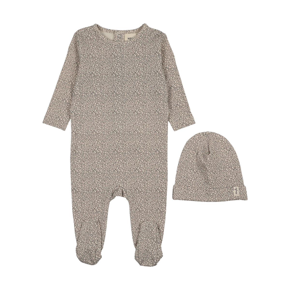 Leaf Printed Pink Footie with Bonnet