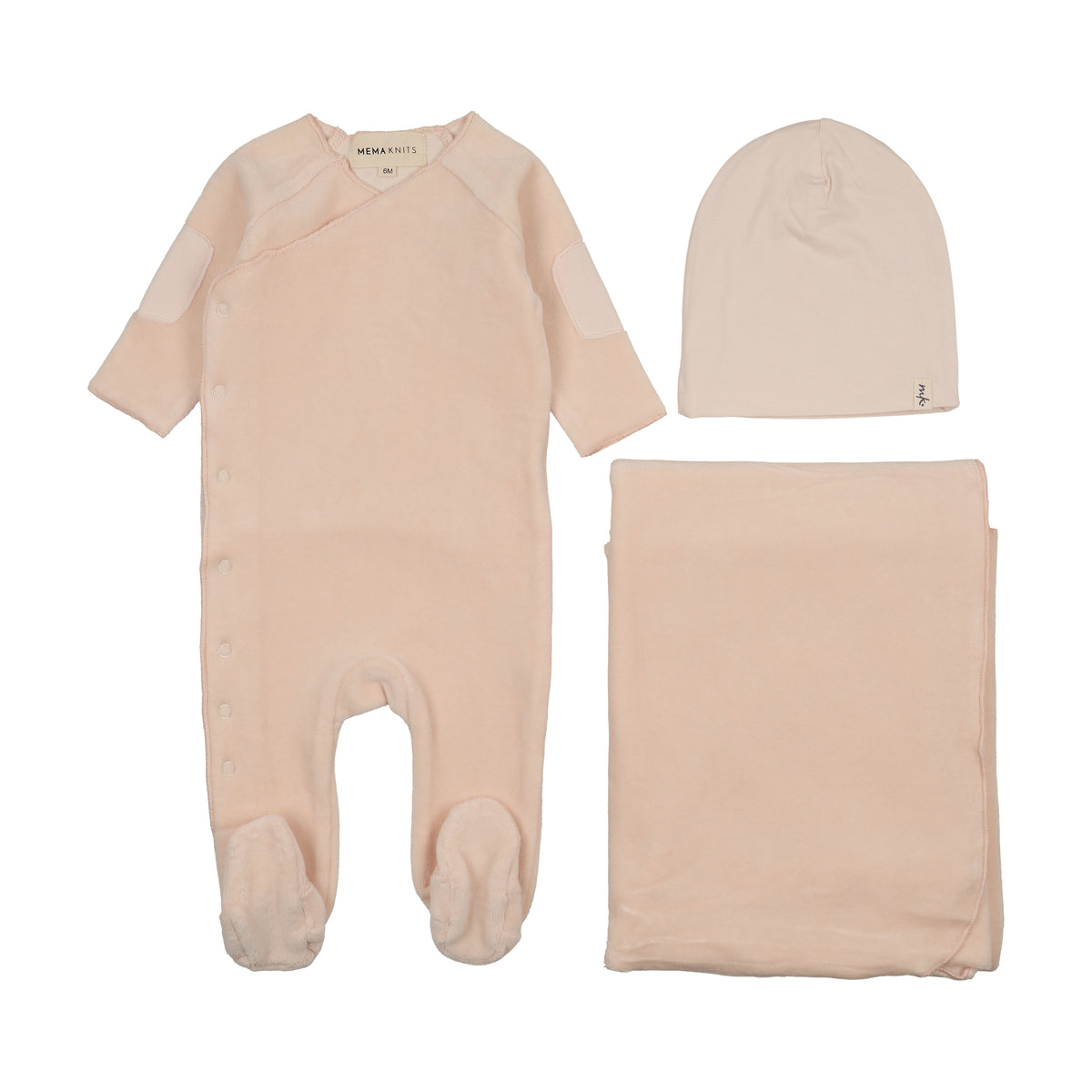Velour Side Snap Baby Blush Three Piece Set