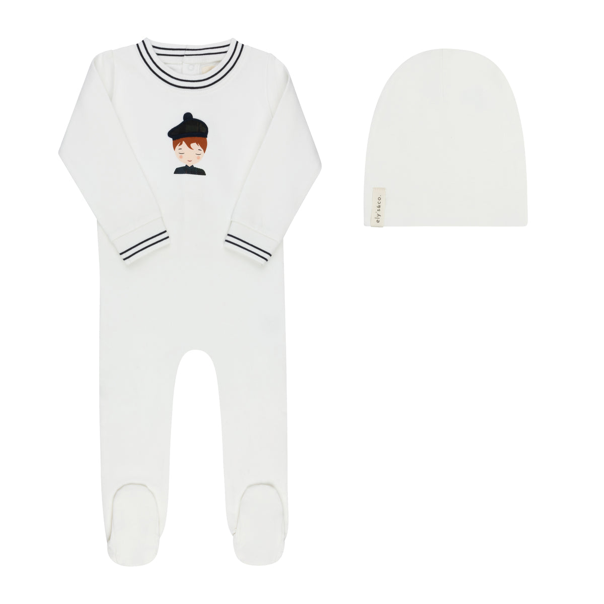 French Terry Scottish Ivory Navy Footie and Beanie