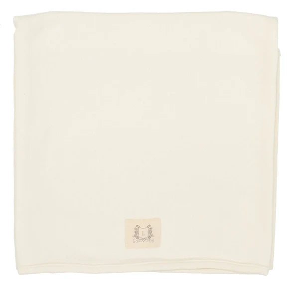 Pointelle Emblem Cream Blanket