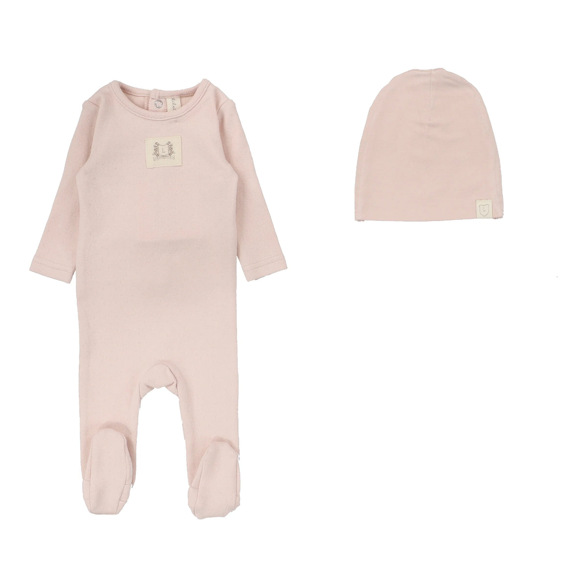 Pointelle Emblem Soft Pink Footie Set