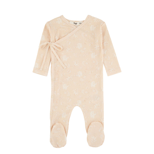 Ribbed Floral Wrap Dusty Neutral Print Footie
