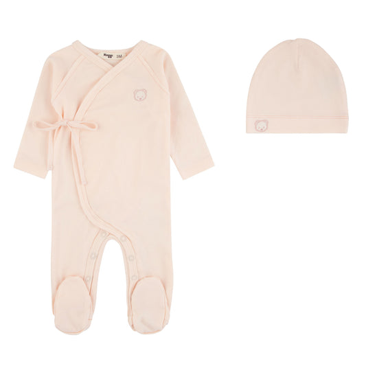Teddy Wrap Pink Footie And Beanie