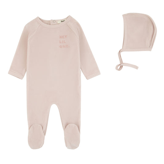 Hey Lil One Pink Footie And Bonnet