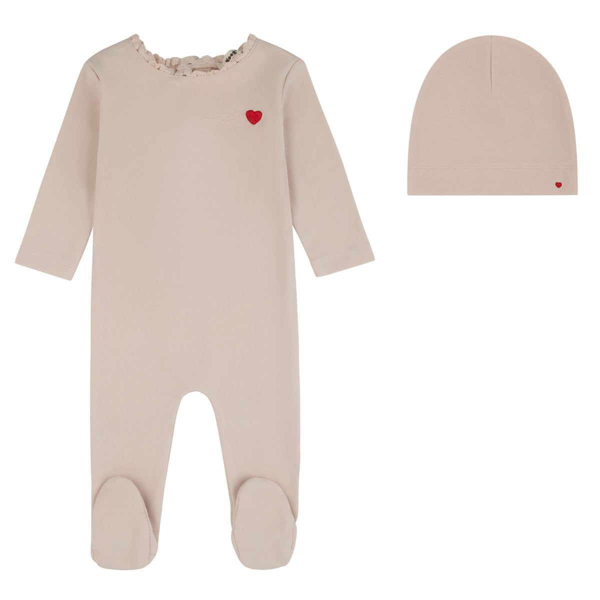 Bebe Heart Pink Footie And Beanie