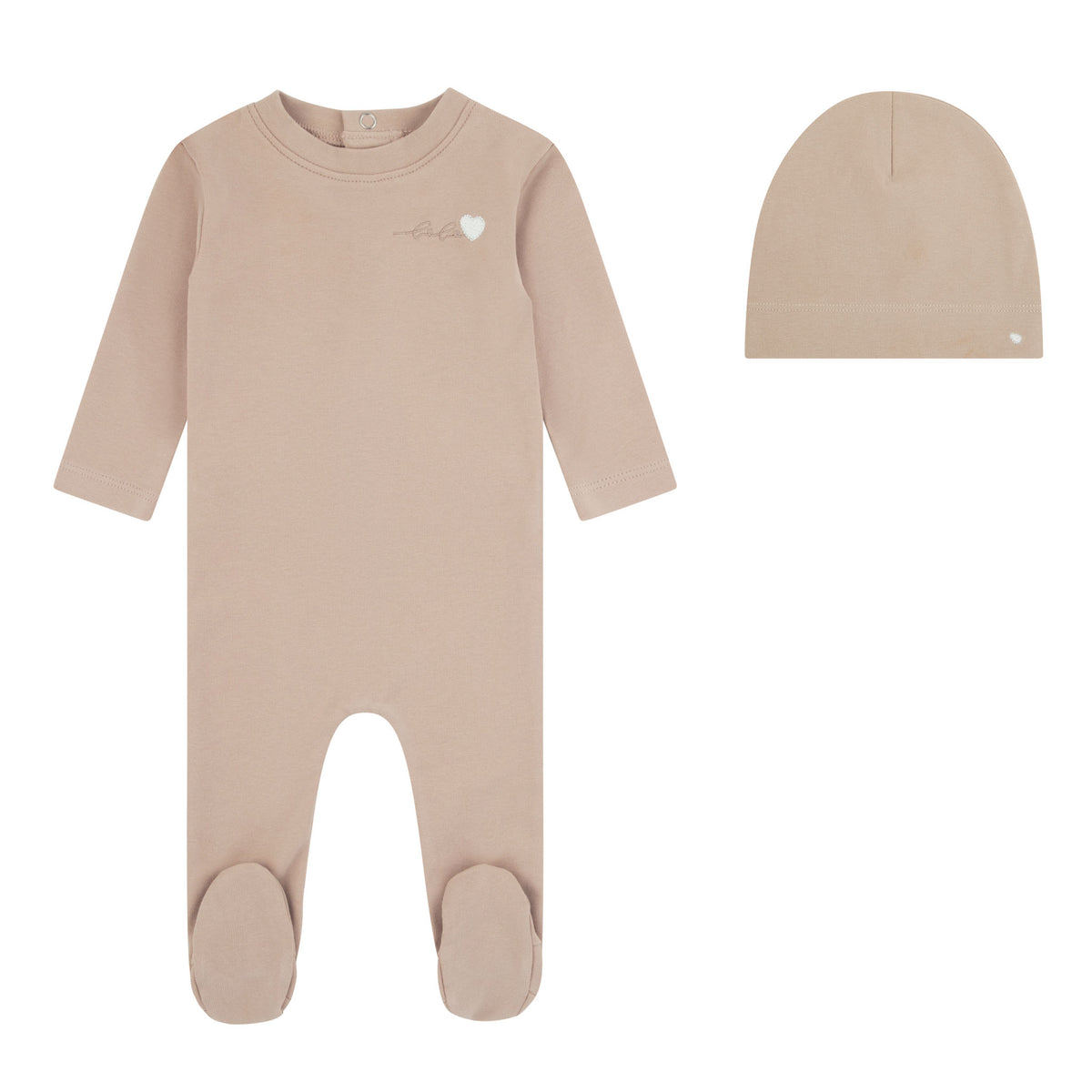 Bebe Heart Tan Footie And Beanie