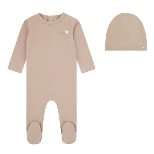 Bebe Heart Tan Footie And Beanie
