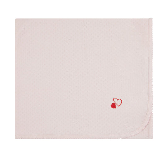 Pointelle Red Hearts Pink Blanket