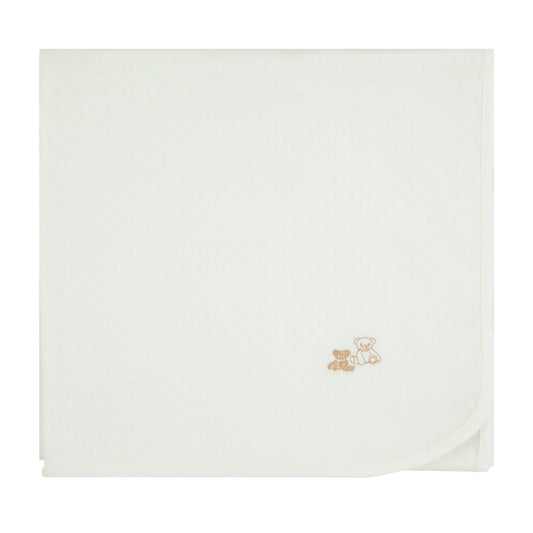 Pointelle Tan Bears Ivory Blanket