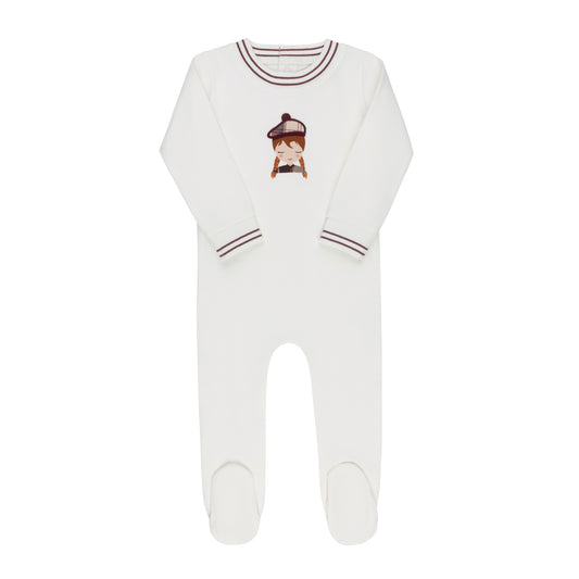 French Terry Scottish Ivory Pink Footie