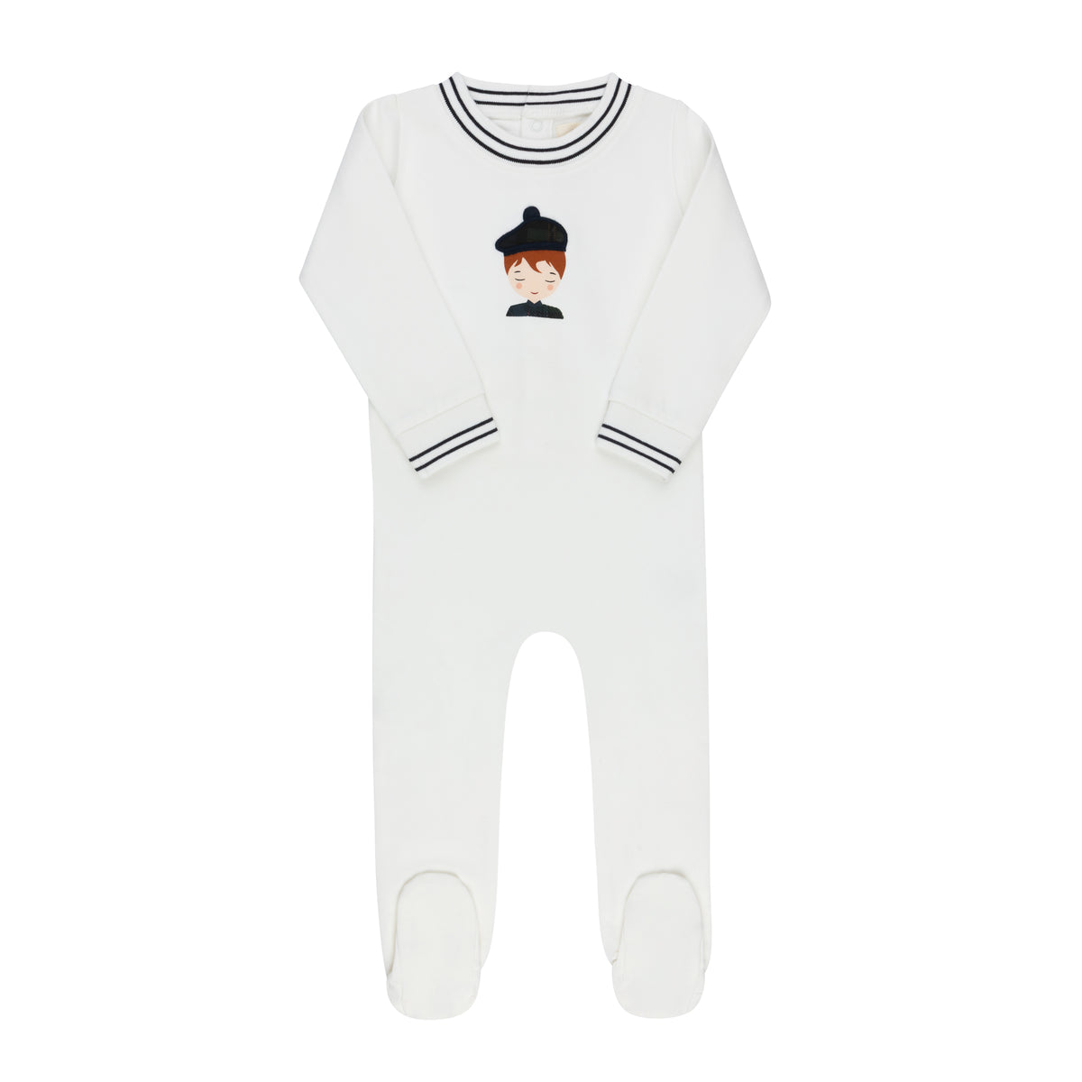 French Terry Scottish Ivory Navy Footie