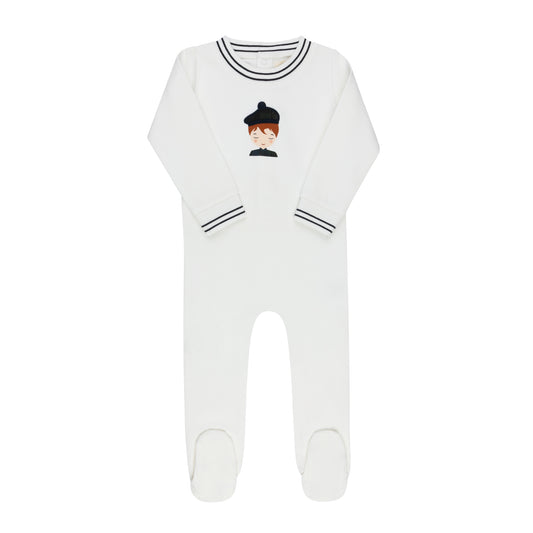 French Terry Scottish Ivory Navy Footie