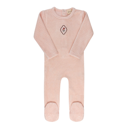 Embroidered Floral Dot Pink Footie