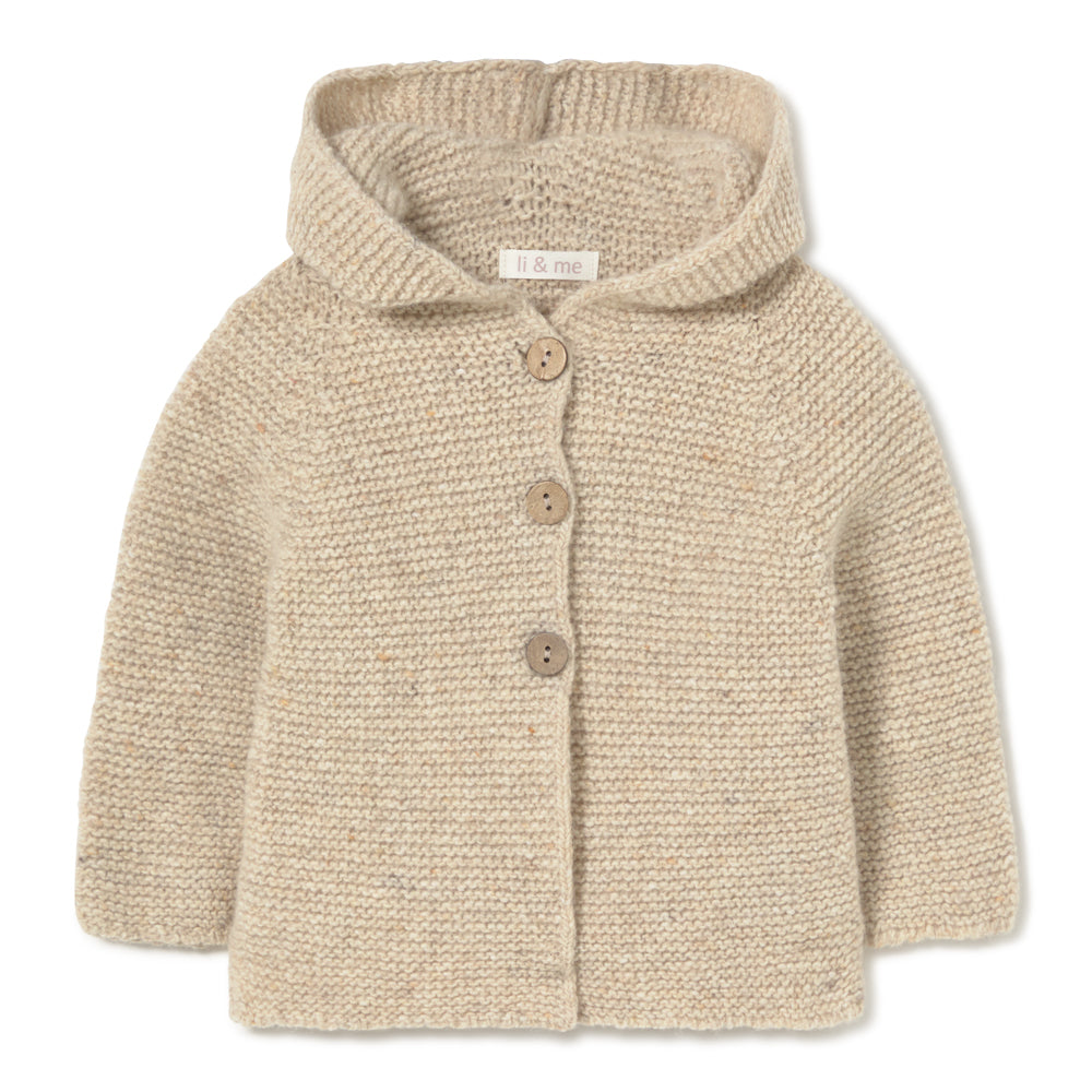 Hooded Knit Oat Cardigan Three Piece Set