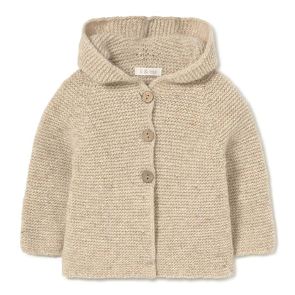 Hooded Knit Oat Cardigan Three Piece Set