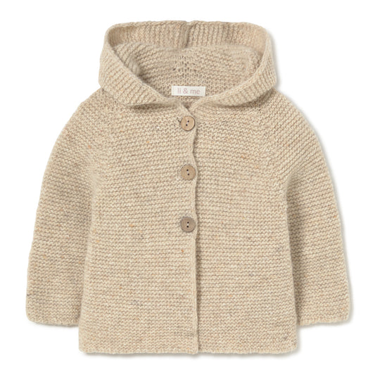 Hooded Knit Oat Cardigan Three Piece Set