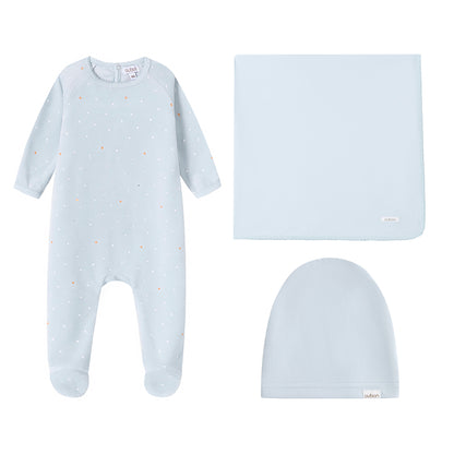 Velour Star All Over Blue Print Footie and Hat