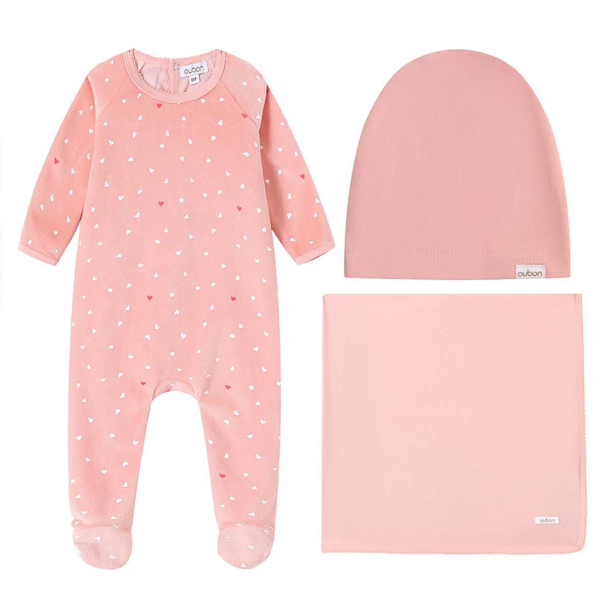 Velour Heart All Over Pink Print Footie