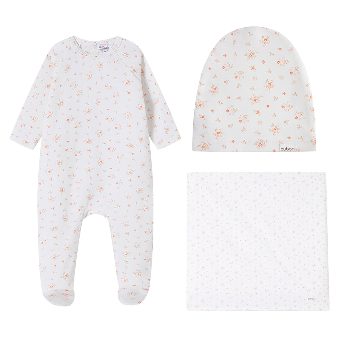 Floral Cluster Print Pink Footie and Hat