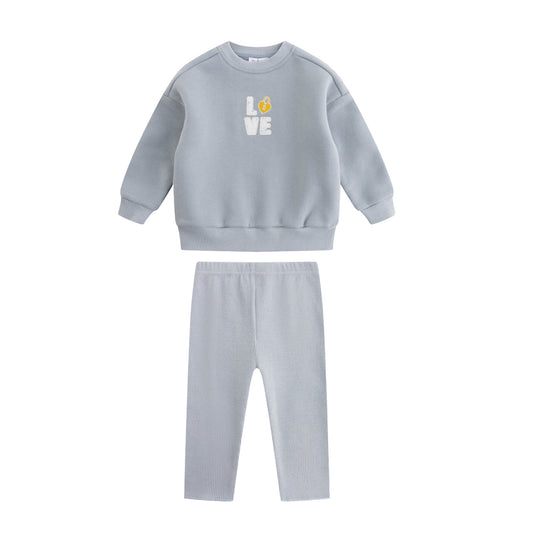 Love Patchwork Blue Sweat Set