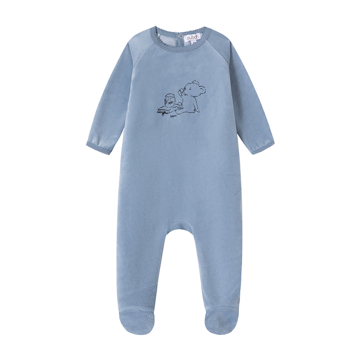 Bear And Honey Blue Velour Footie