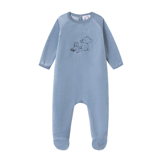 Bear And Honey Blue Velour Footie
