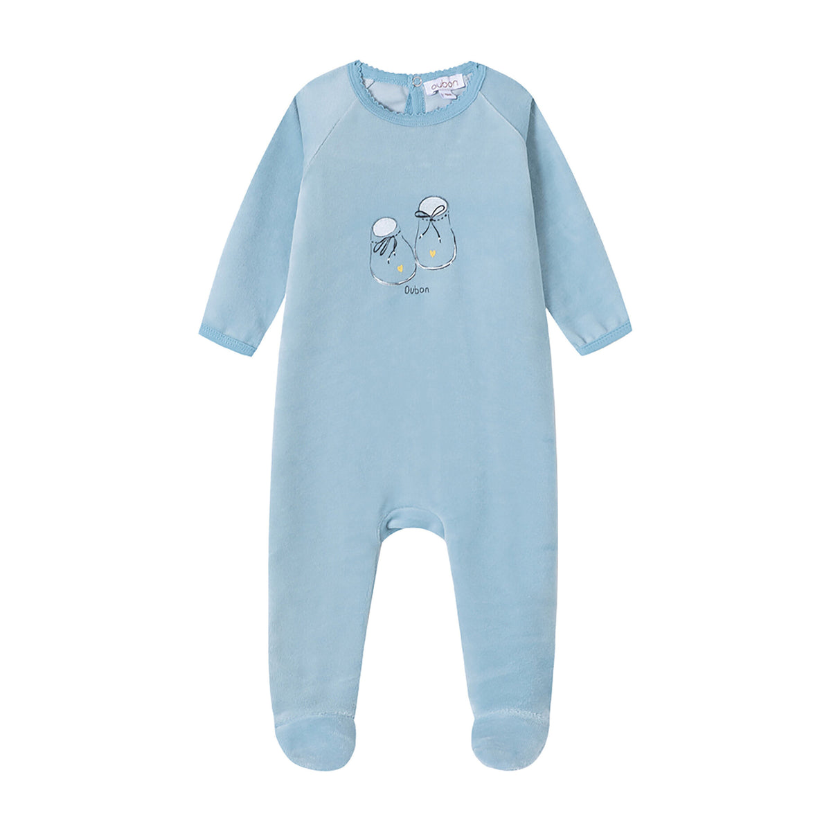 Bootie Print Blue Velour Footie