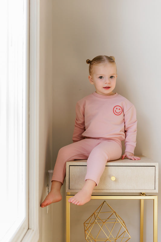 Embossed Smiley Embossed Pink Sweatset