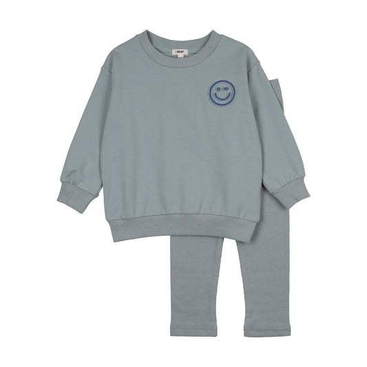 Embossed Smiley Embossed Blue Sweatset