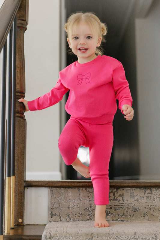 Bold Rhinestone Hot Pink Bow Sweatset