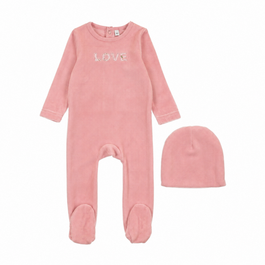 Velour Love Light Pink Footie Set