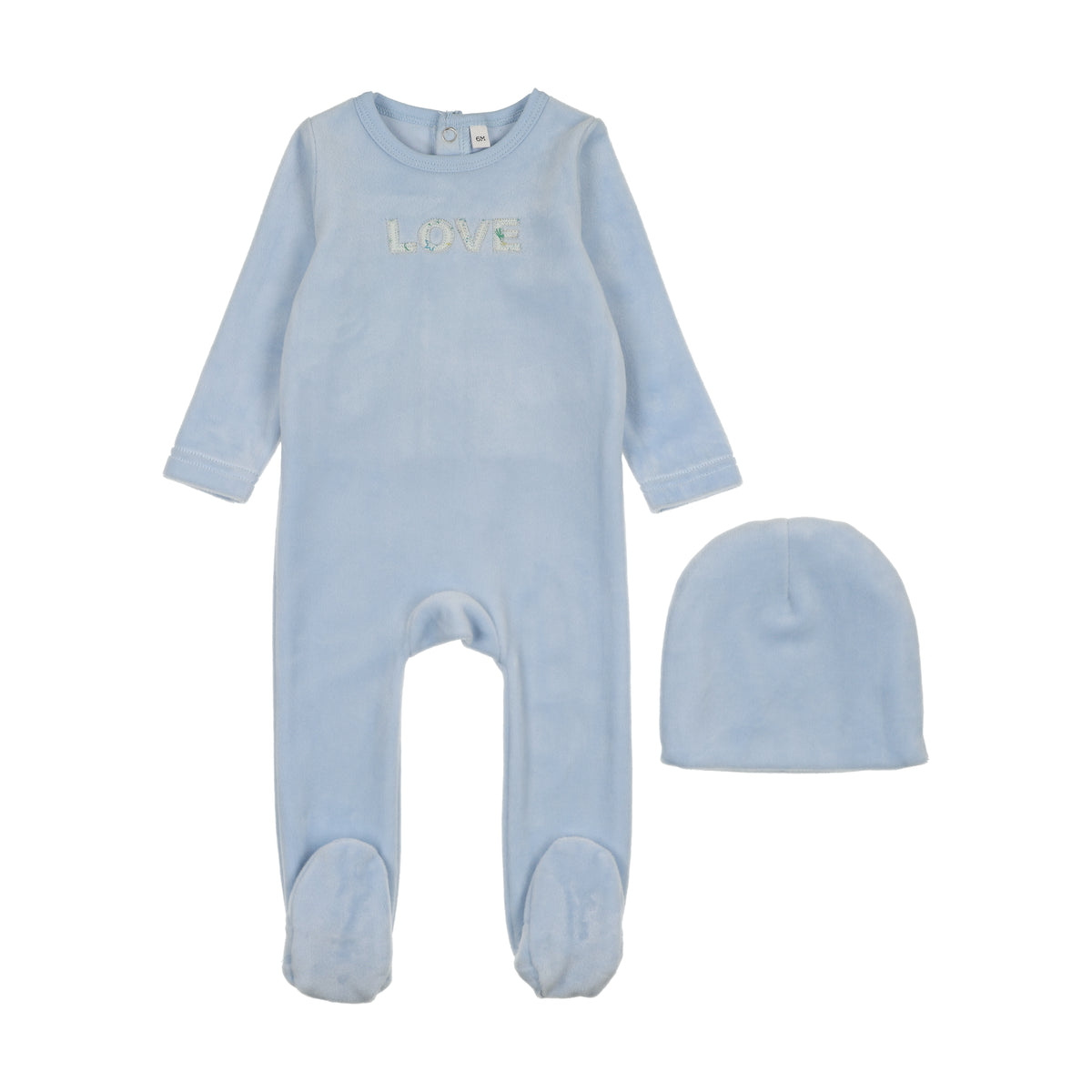 Velour Love Light Blue Footie Set