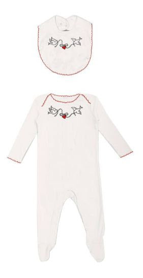 Baby Girl 2PC Set White Footie and Bib with Dove Graphic